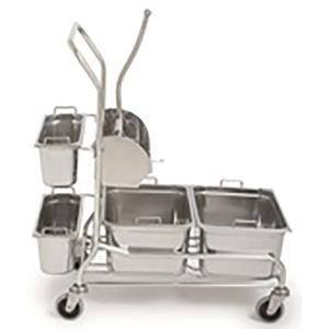 Chariot inox 4 seaux + presse pour salle blanche
