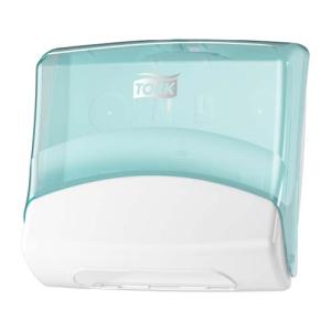 Distributeur papier/chiffon pliés Top-Pak turquoise/blanc W4 l'unité TORK