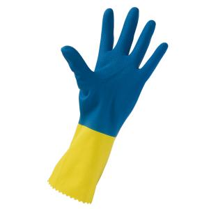 Gants latex-néoprène - bleu/jaune - taille S la paire